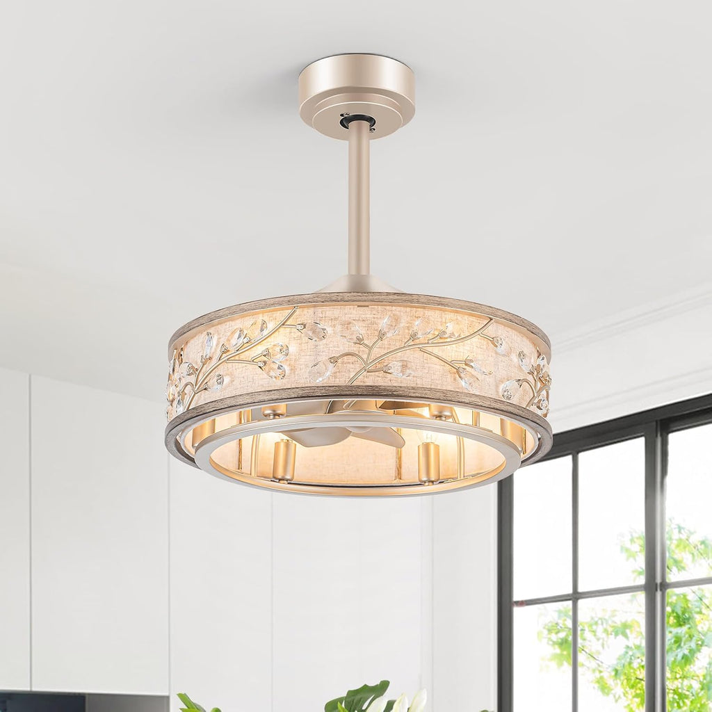 WWM 20 Inch Low Profile Caged Fandelier Ceiling Fan with Lights – Farmhouse Style, DC Motor Fixes Flickering, Reversible Motor, 6 E12 LED Bulbs Included, Remote Control, Quiet & Energy-Efficient