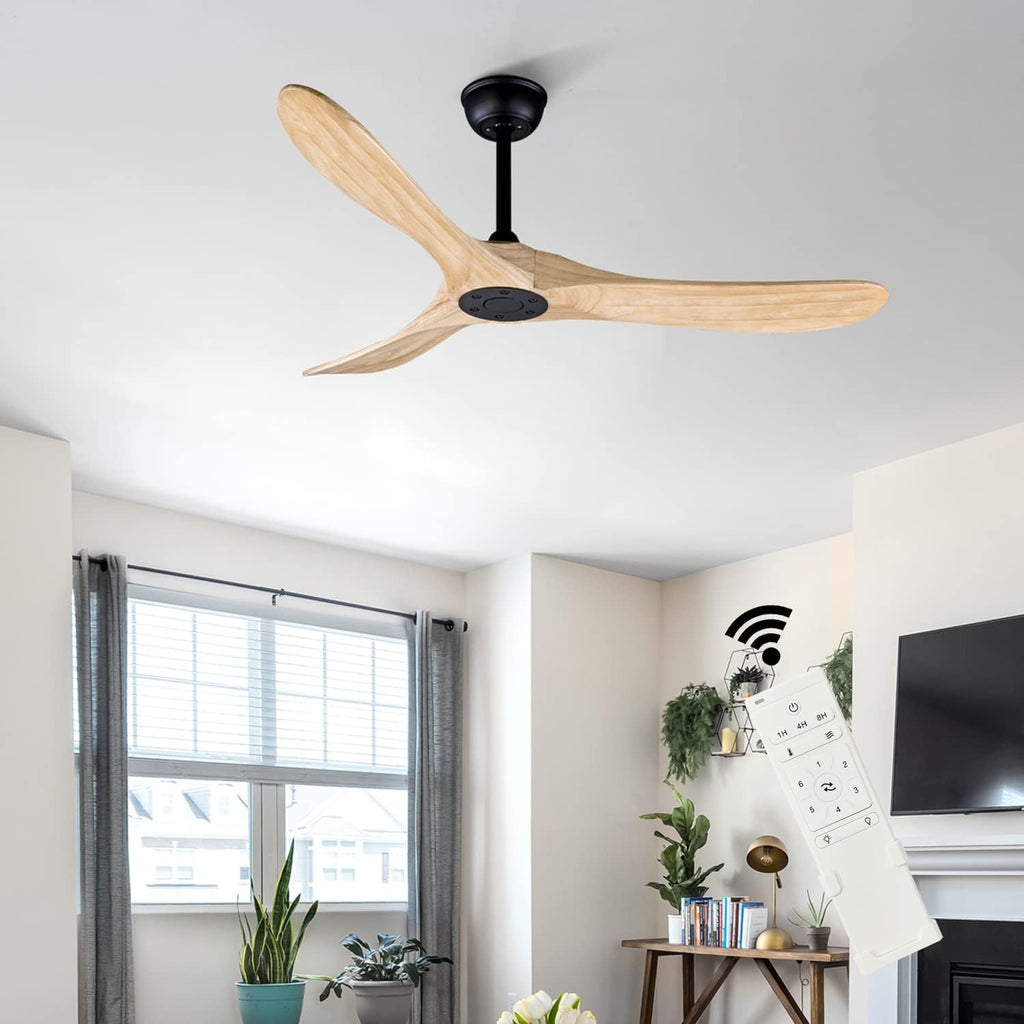 Bigzone 52' Outdoor/Indoor Ceiling Fans Without Lights, DC Motor Energy Saving, 3 Solid Wood Blades, Outdoor Ceiling Fans For Patios With Reversible Blades