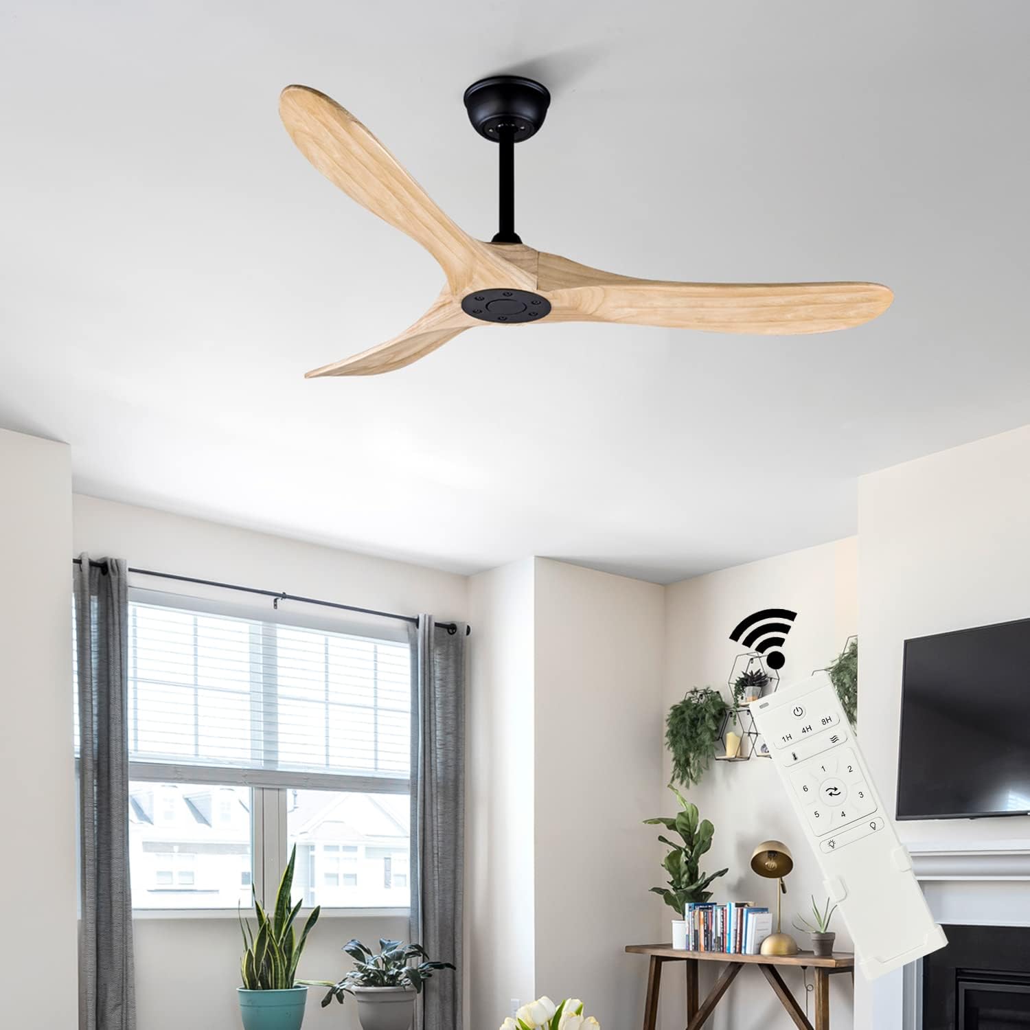 Bigzone 52' Outdoor/Indoor Ceiling Fans Without Lights, DC Motor Energy Saving, 3 Solid Wood Blades, Outdoor Ceiling Fans For Patios With Reversible Blades