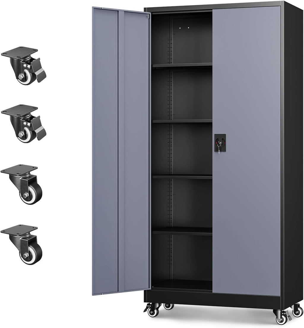 Letaya Metal Garage Storage Cabinets with Lock Door and Adjustable Shelves, Steel Tool Cabinets for Home,Office,Warehouse Organisieren (Black Grey, 75' H)