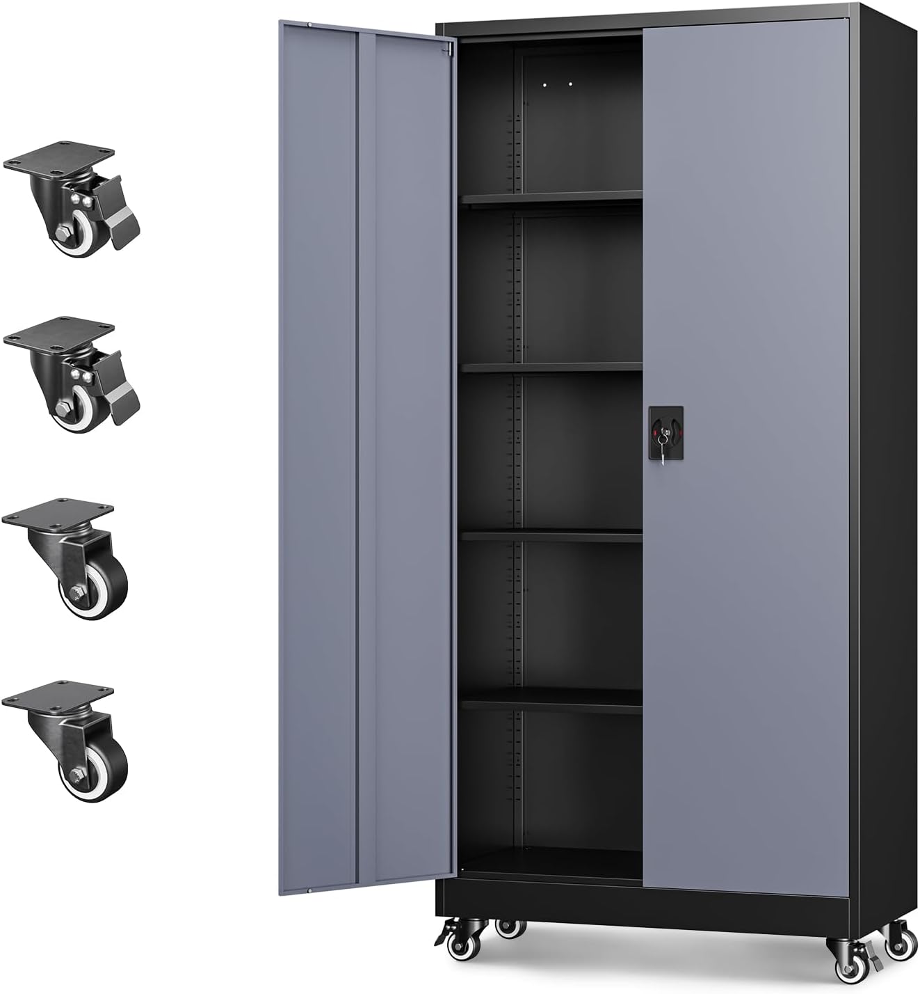 Letaya Metal Garage Storage Cabinets with Lock Door and Adjustable Shelves, Steel Tool Cabinets for Home,Office,Warehouse Organisieren (Black Grey, 75' H)