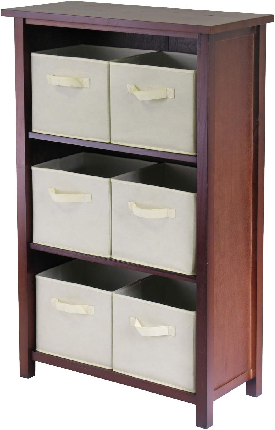 Verona 3- Section M Storage Shelf with 6 Foldable Beige Color Fabric Baskets