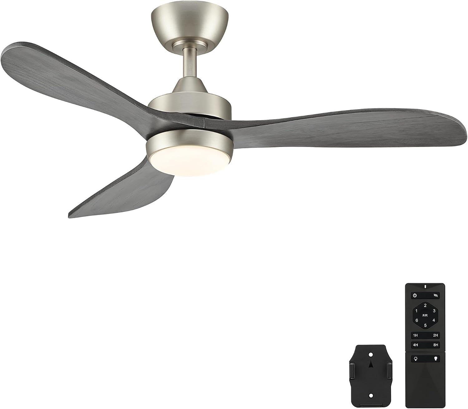 VONLUCE Wood Ceiling Fan with Lights, 42 Inch Ceiling Fan and Remote, 6-Speeds Quiet Reversible DC Motor, 3CCT, 3 Blades Outdoor Ceiling Fan for Patios Farmhouse, Nickel