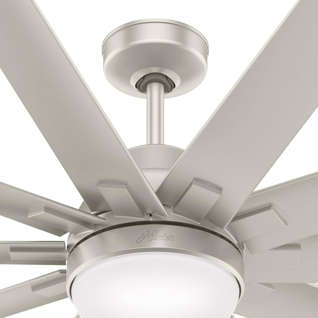 Hunter Fan 72 inch Ceiling Fan with Light, Outdoor or Indoor Matte Nickel Ceiling Fan for Porch, Living Room, Office, Kitchen, Garage, 10 Blades (Renewed)