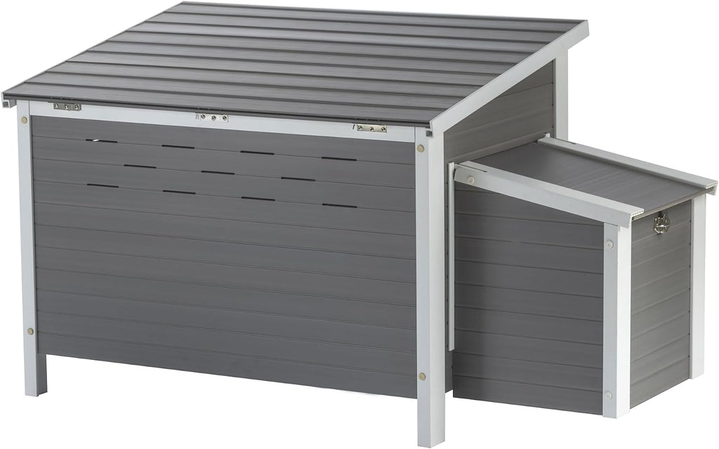 New Age Pet ECOFLEX Fontana Premier Chicken Barn, Weather Resistant Gray Coop with Easy Clean Pull Out Tray, Nesting Box, Hinged Roof, Easy No Tool Assembly for 2 to 4 Chickens