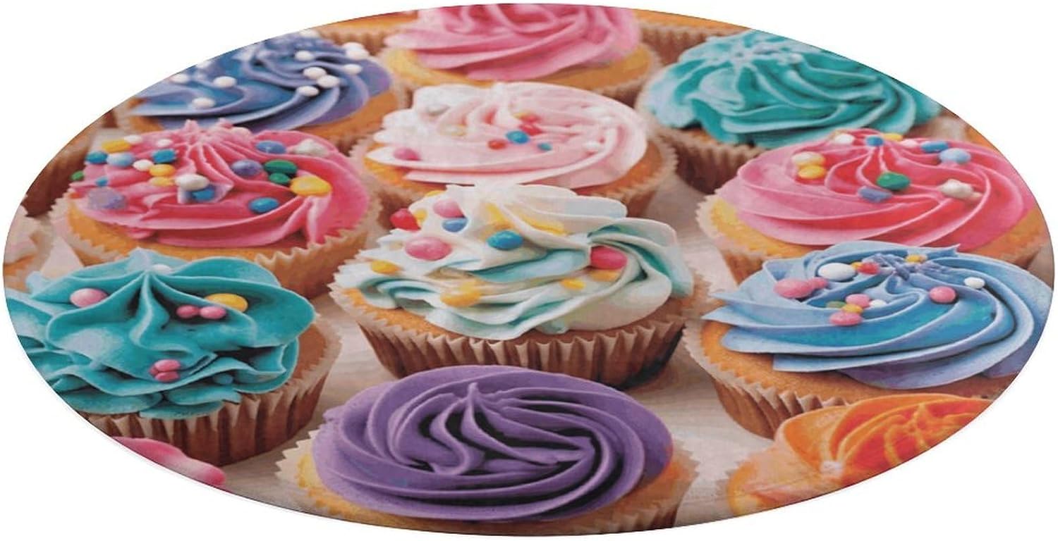 Birthday Cupcakes Coral Velvet Round Floor Mat Non-Slip Bath Rug Floor Covering for Bathroom Vanity Guest Suite & Vacation Home