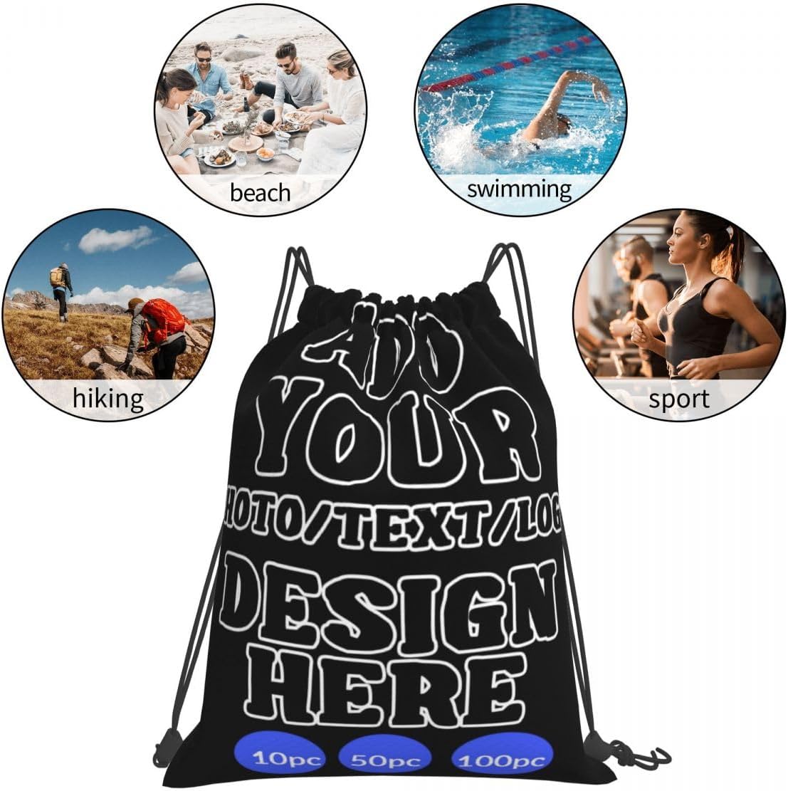Custom Drawstring Backpack Set Of 10/50/100 Personalized Draw String Back Bag With Your Logo for Gym, Travel & Everyday Style14