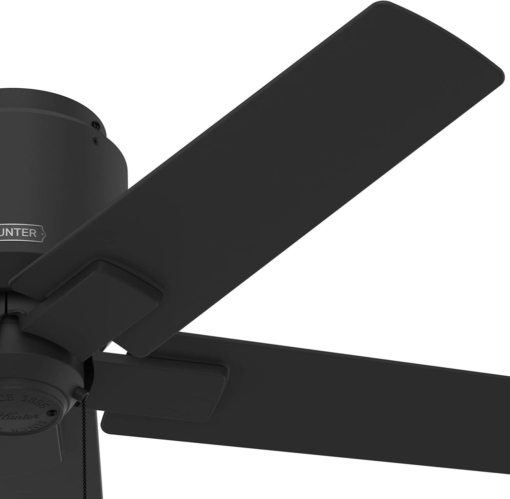 Hunter Fan 44 inch Low Profile Matte Black Outdoor Ceiling Fan with 5 Blades and Pull Chain (Renewed)