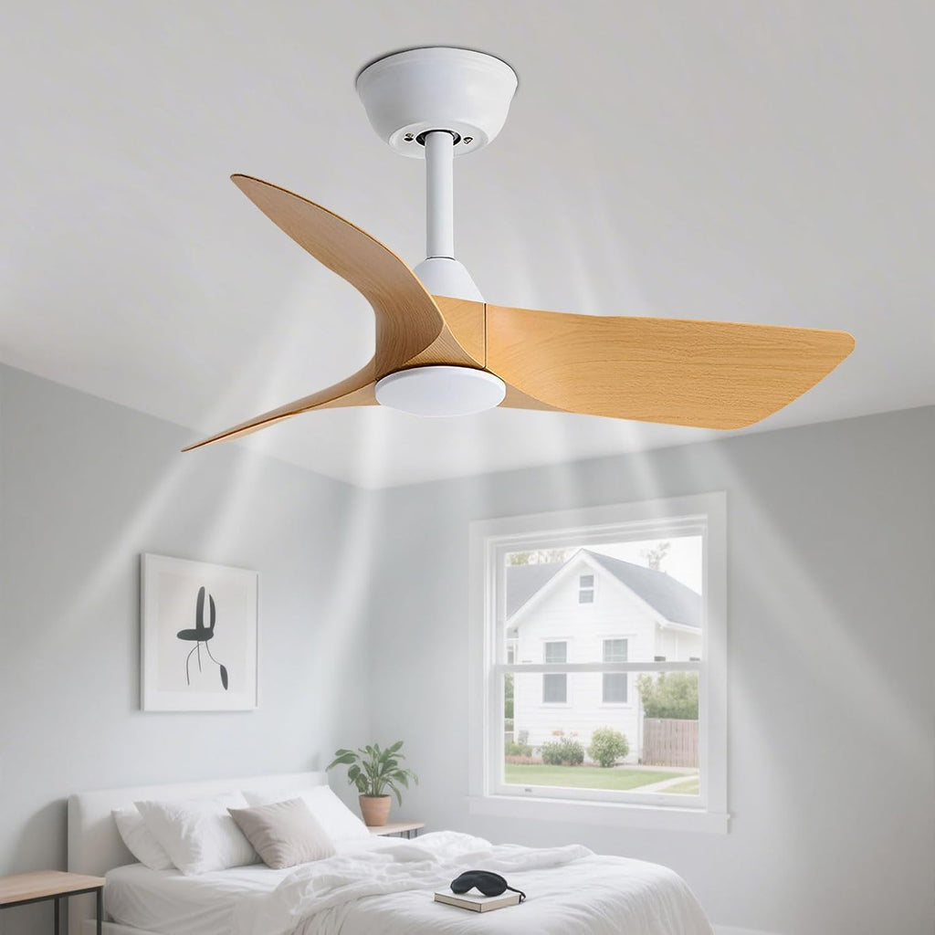 30 Inch Small White Ceiling Fan No Light with Remote 6 Speeds | 30 inch quiet ceiling fans without light. 6 speeds reversible DC motor timer for small room, bedroom, kitchen, covered patio