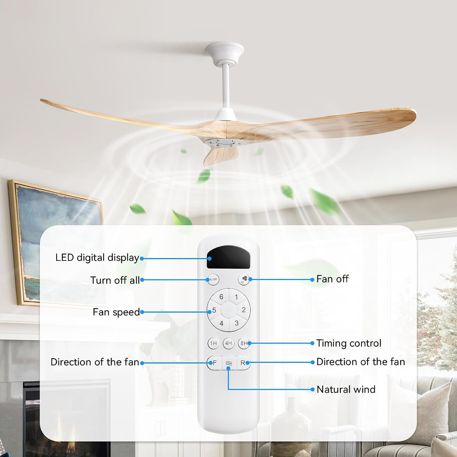 Sofucor 60 Inch Ceiling Fans No Light-Outdoor Ceiling Fan with Remote Control, 3 Blade Reversible DC Motor, Modern Wood Ceiling Fan Without Light for Bedroom Indoor Patios Farmhouse, Burlywood