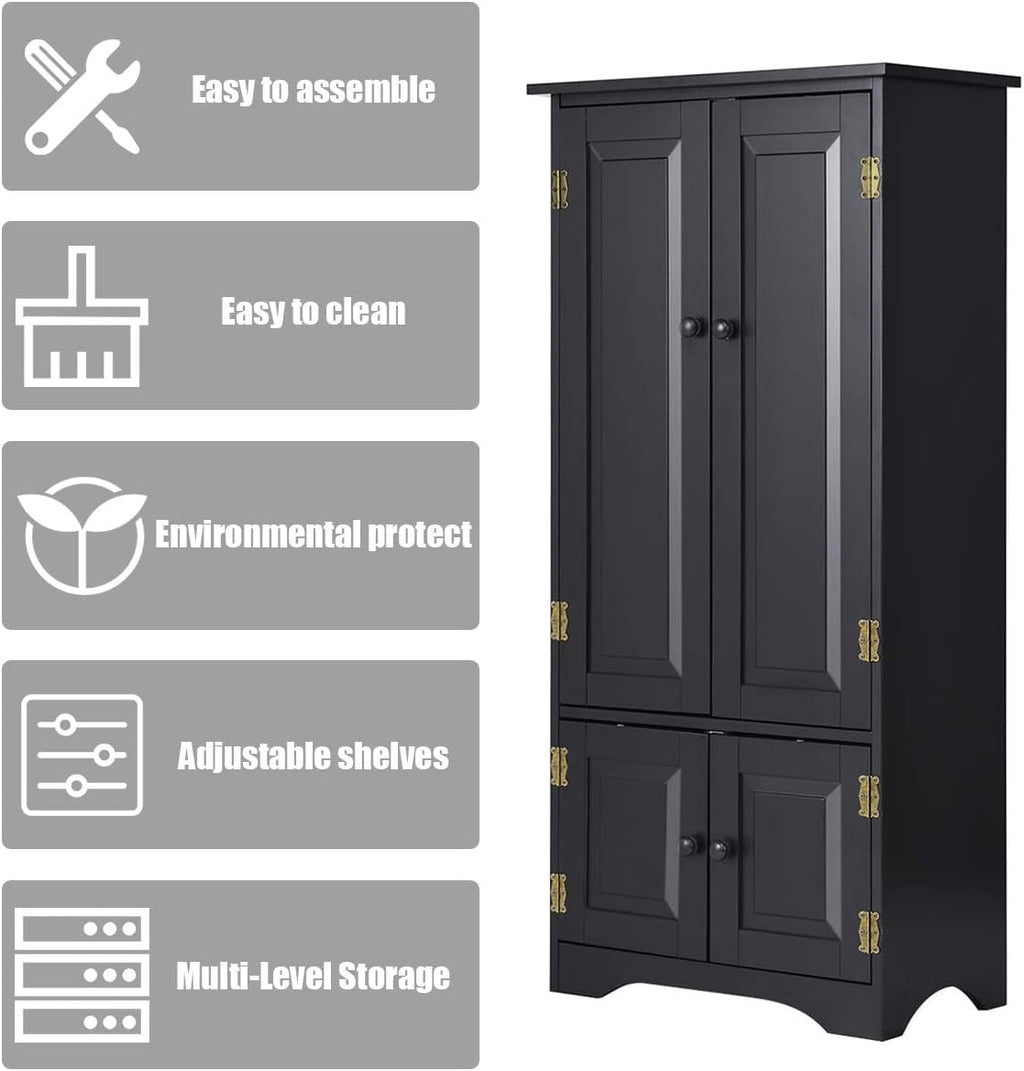 Giantex Accent Floor Storage Cabinet Adjustable Shelves Antique 2-Door Low Floor Cabinet Pantry 24' Lx13 Wx49 H (Black)