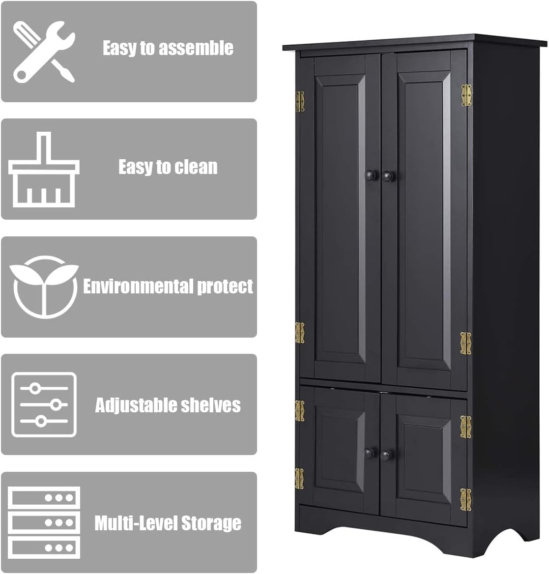 Giantex Accent Floor Storage Cabinet Adjustable Shelves Antique 2-Door Low Floor Cabinet Pantry 24' Lx13 Wx49 H (Black)