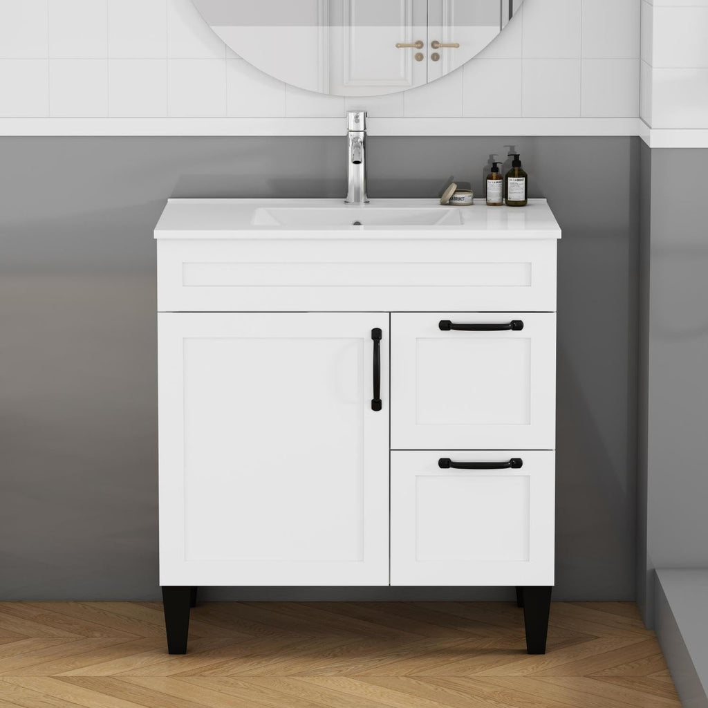 31.5-inch Bathroom Vanity with Sink Combo White Ceramic Basin Medium Bathrooms, Family Powder Rooms, En Suites Modern Upgrade