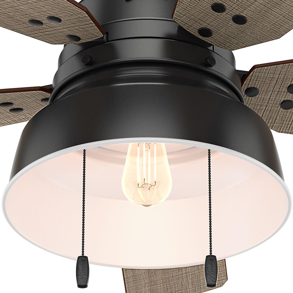 Hunter 52 inch Outdoor or Indoor Ceiling Fan with LED Light - Rustic Ceiling Fan with Pull Chain, For Bedroom, Living Room, or Patio, Low Profile Mount, No Remote - Mill Valley 59310, Matte Black