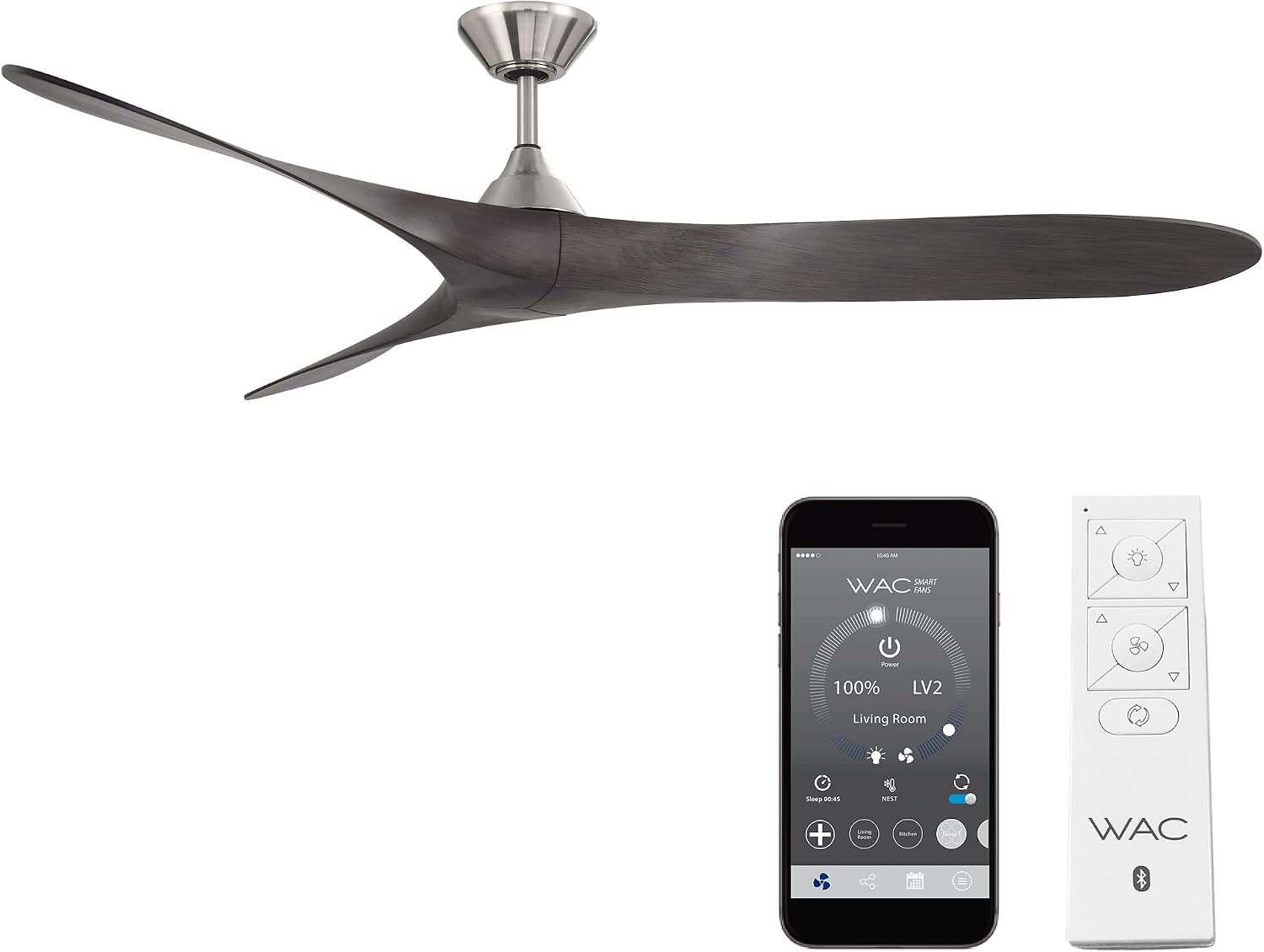 WAC F-089-BN/EB Malibu 70' Outdoor Ceiling Fan with Remote, Brushed Nickel Ebony