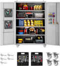 Yeeoy Wide & Deep Metal Garage Storage Cabinet with Pegboard & Adjustable Shelves, Lockable Storage Cabinet with Wheels, Tool Organization Cabinets for Office Garage Shop, 43''W x 22''D x 72''H, Gray