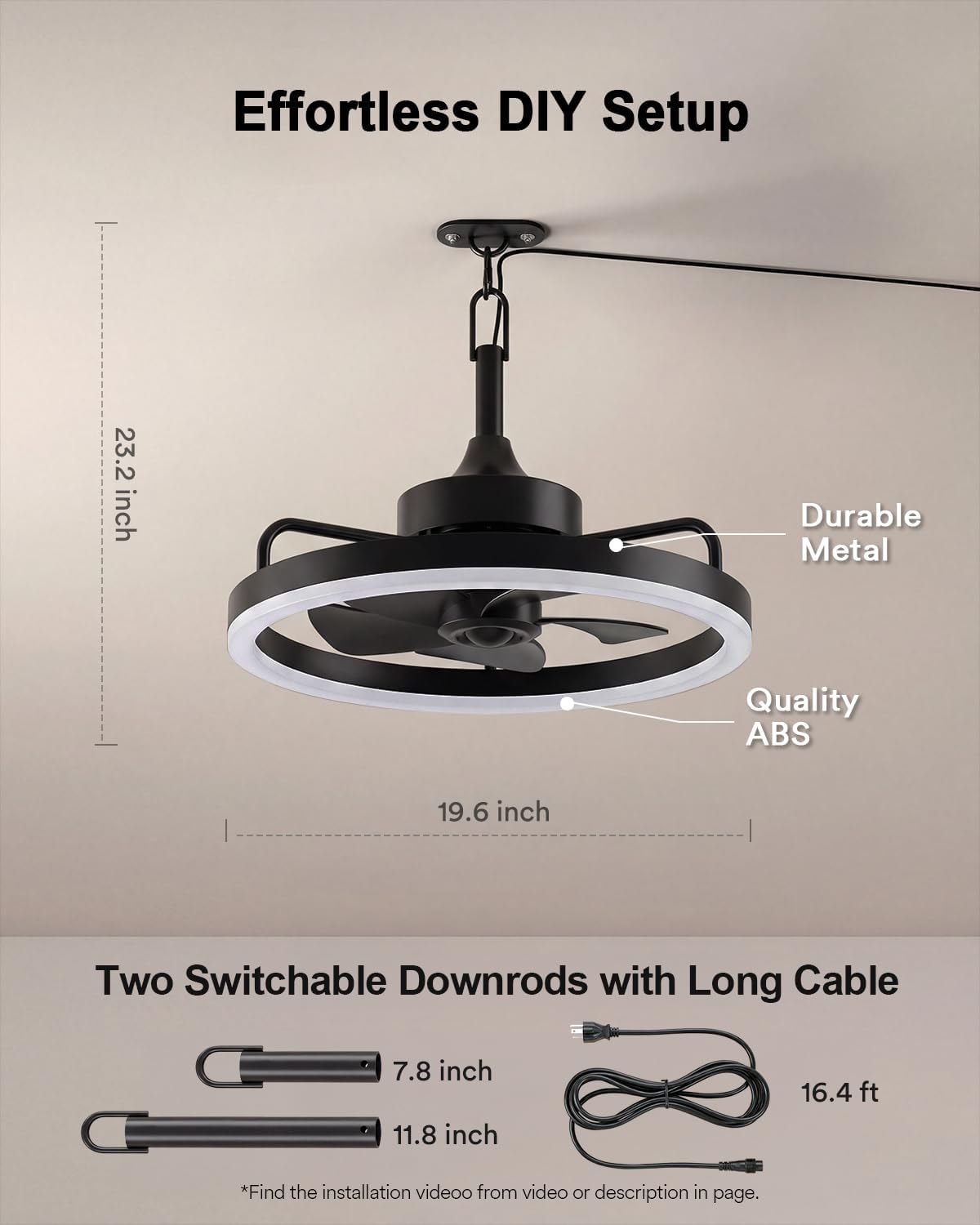 Lumary Smart Outdoor Ceiling Fans with RGBAI Lights for Patio, Wi-Fi Bluetooth Connect, Work with Alexa Google, Waterproof Plug in Ceiling Fan with Hook/Remote/APP Control for Pergola Gazebo, 20in
