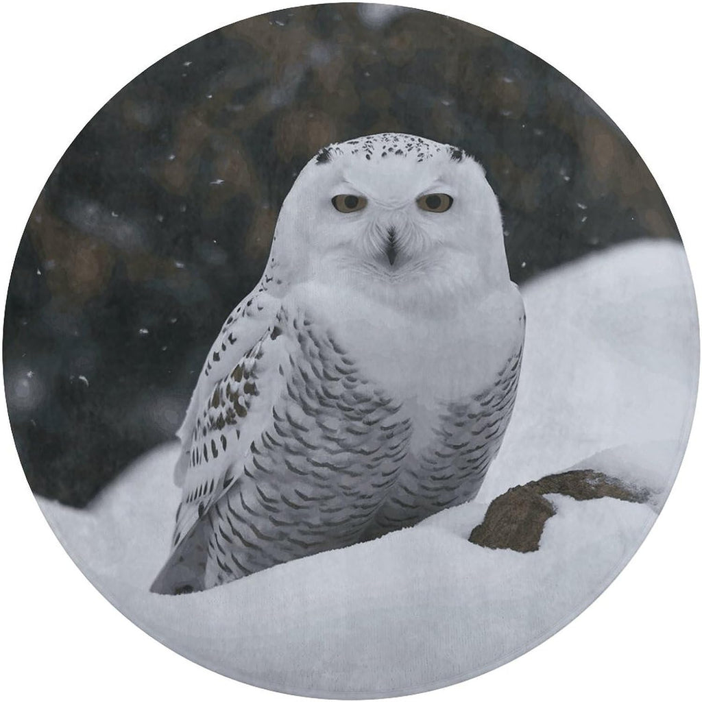 Snow Owl Coral Velvet Round Floor Mat Non-Slip Bath Rug Floor Covering for Bathroom Vanity Guest Suite & Vacation Home