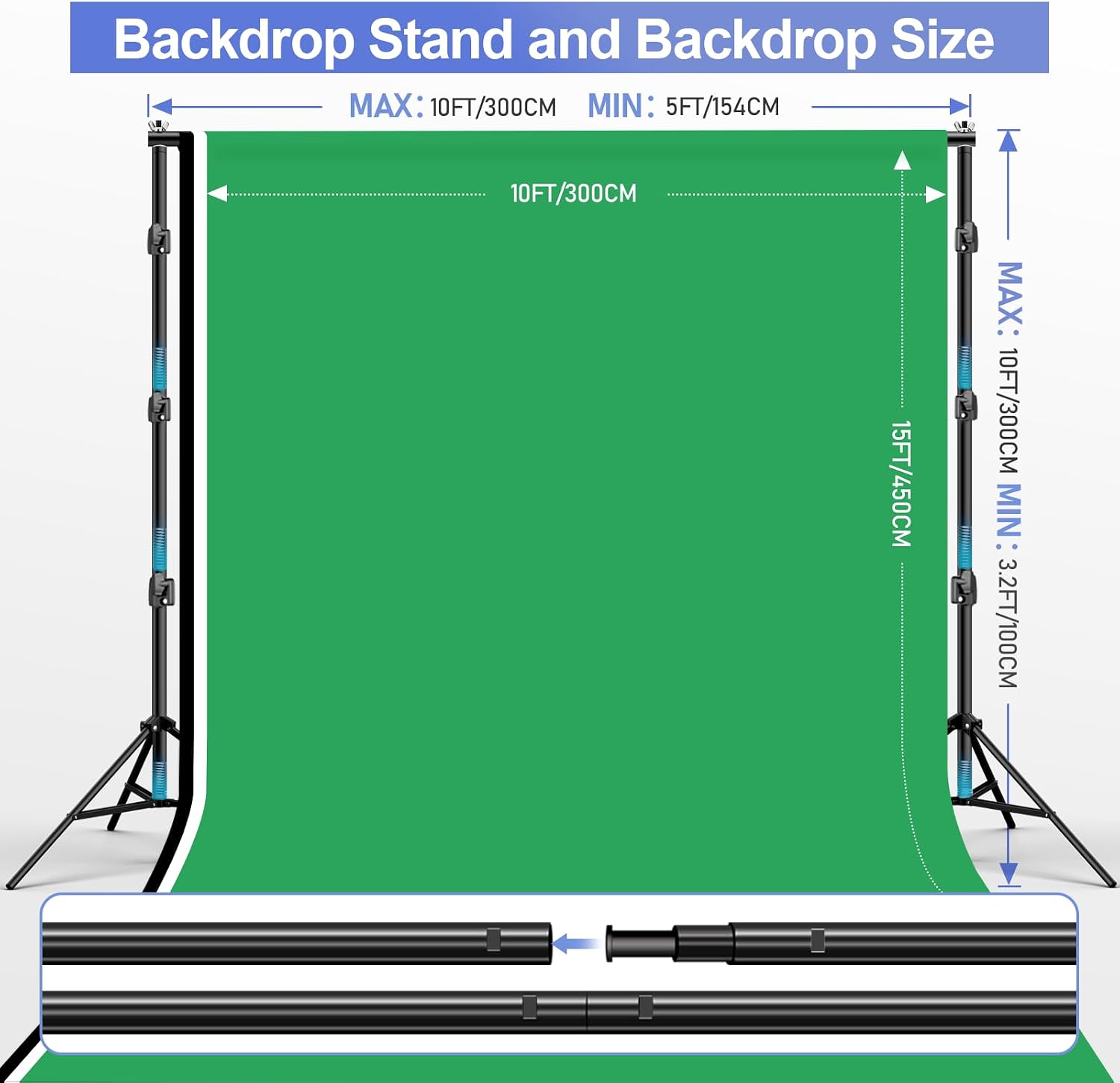 EMART 10x10ft Backdrop Stand Heavy Duty, Adjustable Photography Background Support System with 10x15ft Polyester Backdrop(Black/White/Green) for Photography Studio, Parties, Wedding, Video Shooting