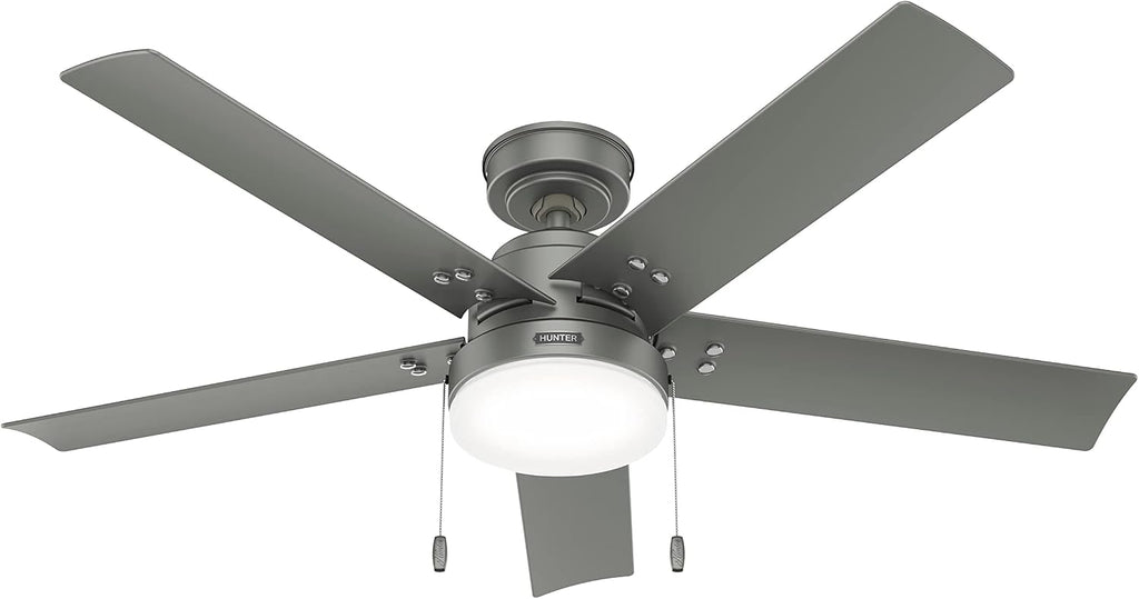 Hunter Fan 52 Inch Casual Matte Silver Finish Outdoor Ceiling Fan with LED Light Kit and Pull Chain (Renewed)