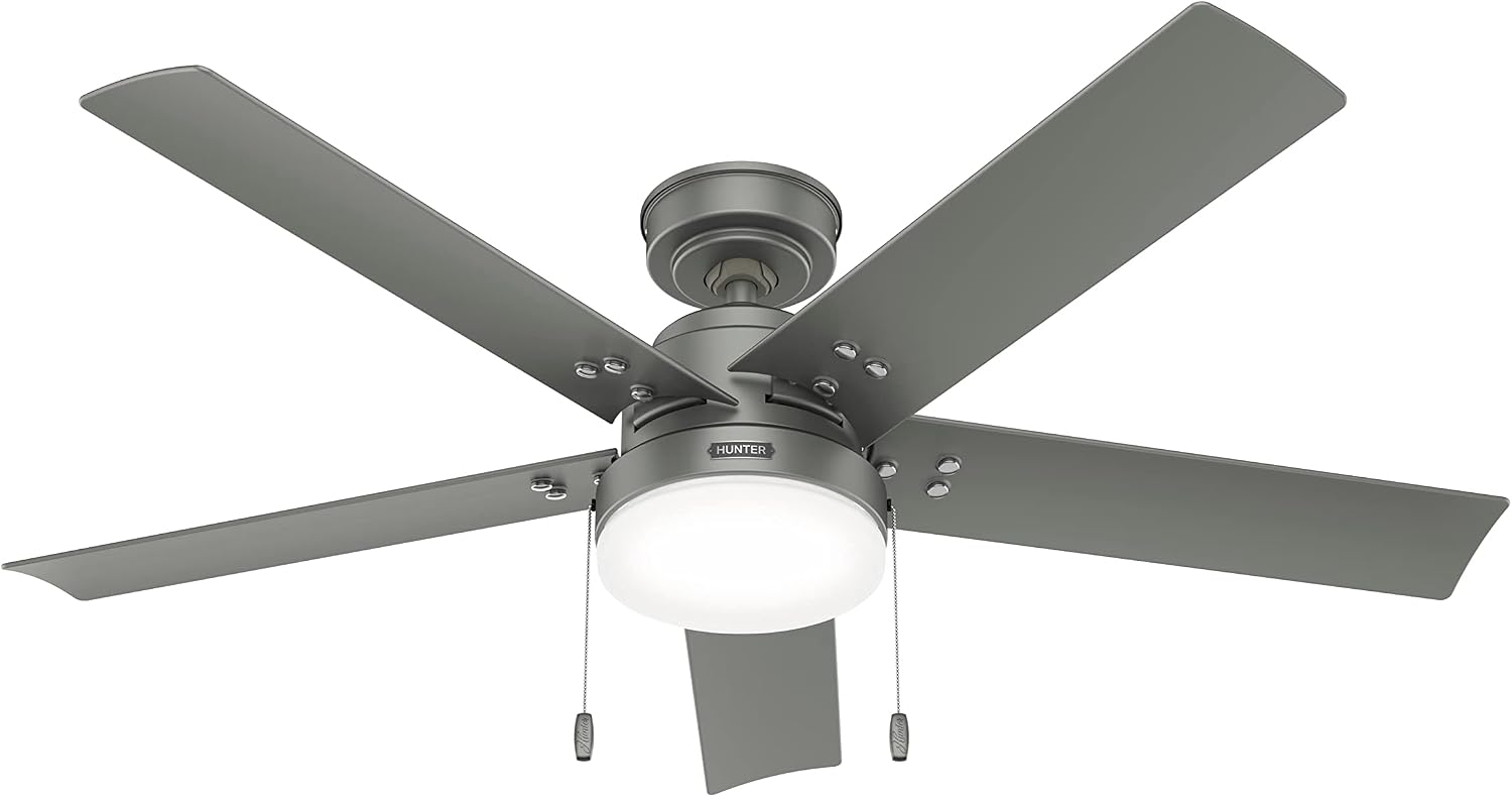 Hunter Fan 52 Inch Casual Matte Silver Finish Outdoor Ceiling Fan with LED Light Kit and Pull Chain (Renewed)