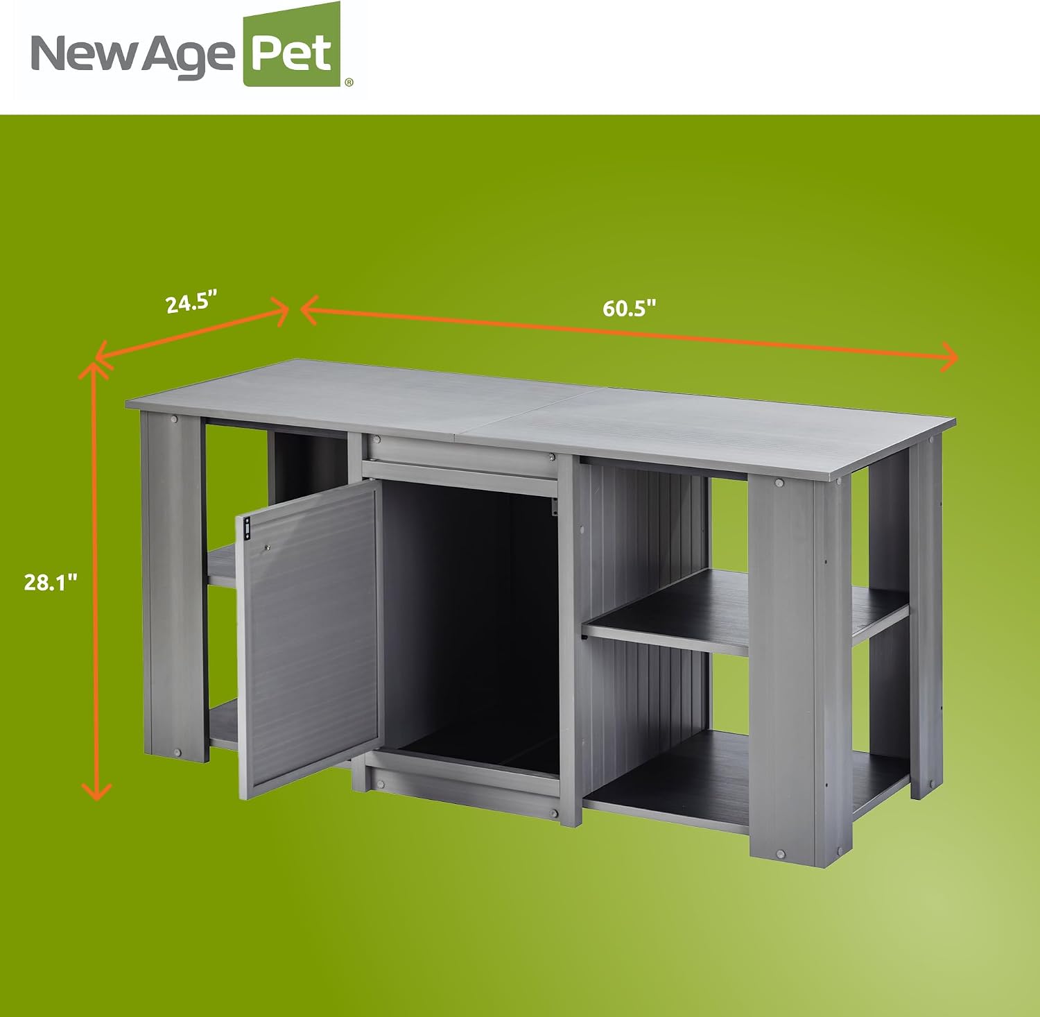 New Age Pet ECOFLEX 60' Storage Cabinet for Pets in Grey, Durable Wood Plastic Composite, Non Toxic, Easy Assembly, Ideal for Bedding, Food, Toys, XL Mojave Reptile Habitat Compatible