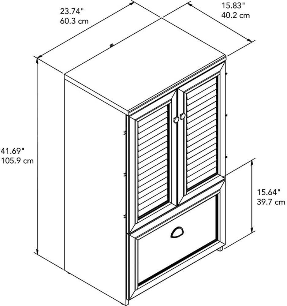 Bush Furniture Fairview 2 Door Storage Cabinet with File Drawer in Antique White and Tea Maple