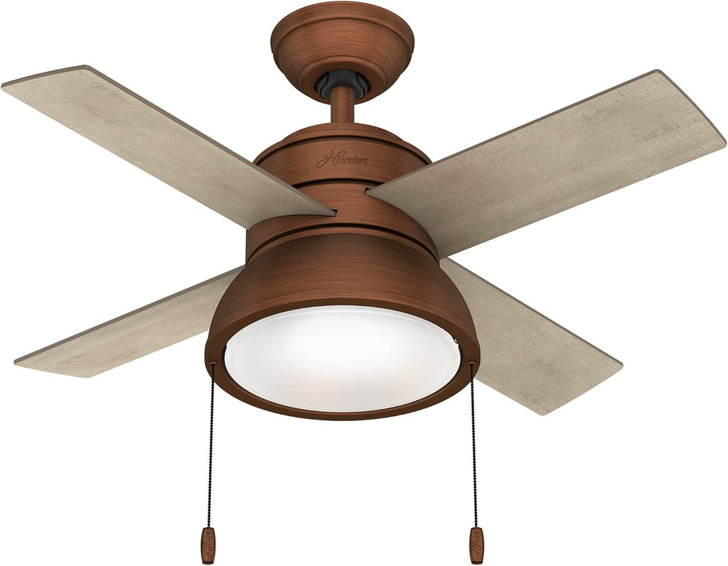 Hunter Fan Company 51042 Loki Indoor Ceiling Fan with LED Light and Pull Chain Control, 36', Weathered Copper Finish