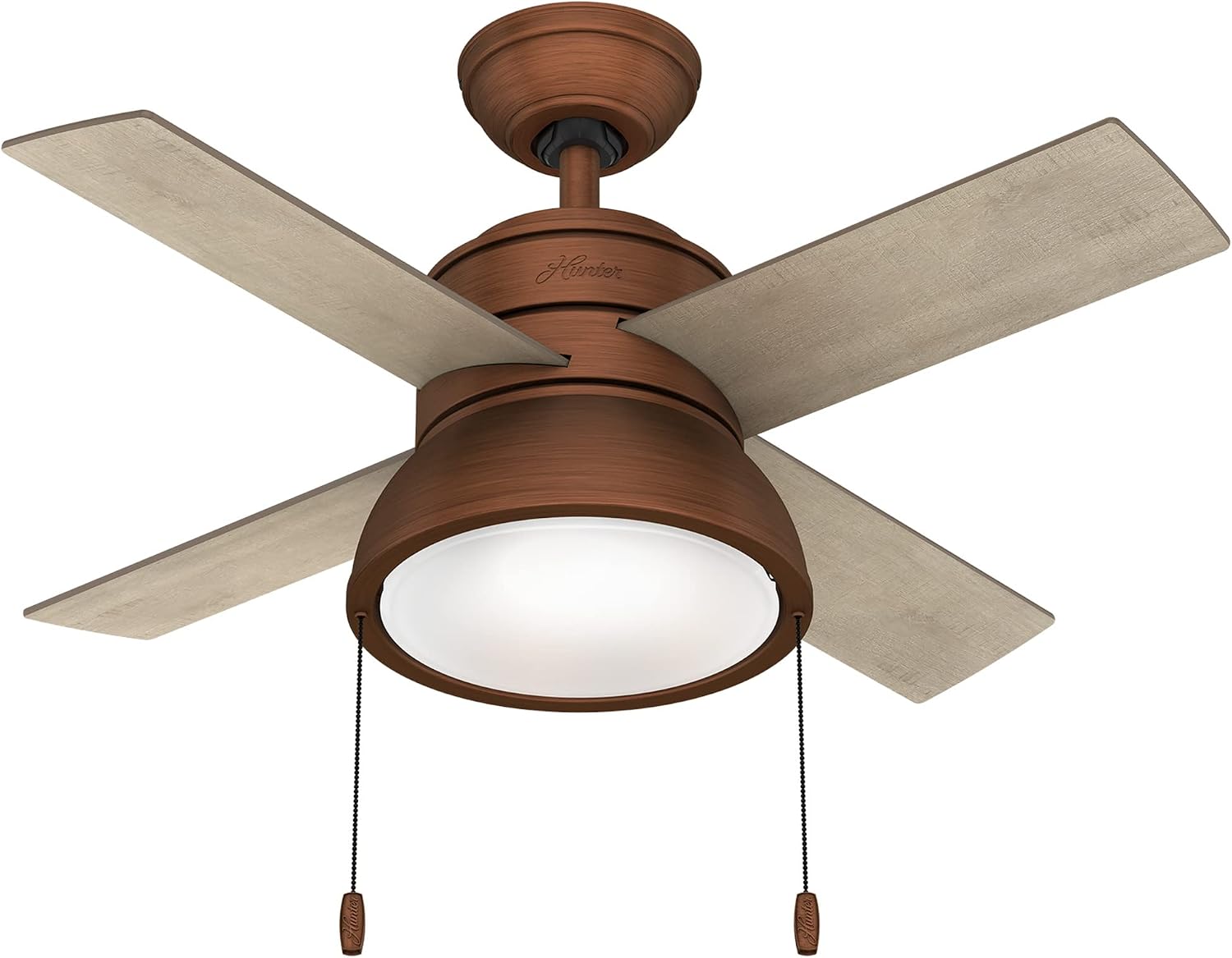 Hunter Fan Company 51042 Loki Indoor Ceiling Fan with LED Light and Pull Chain Control, 36', Weathered Copper Finish