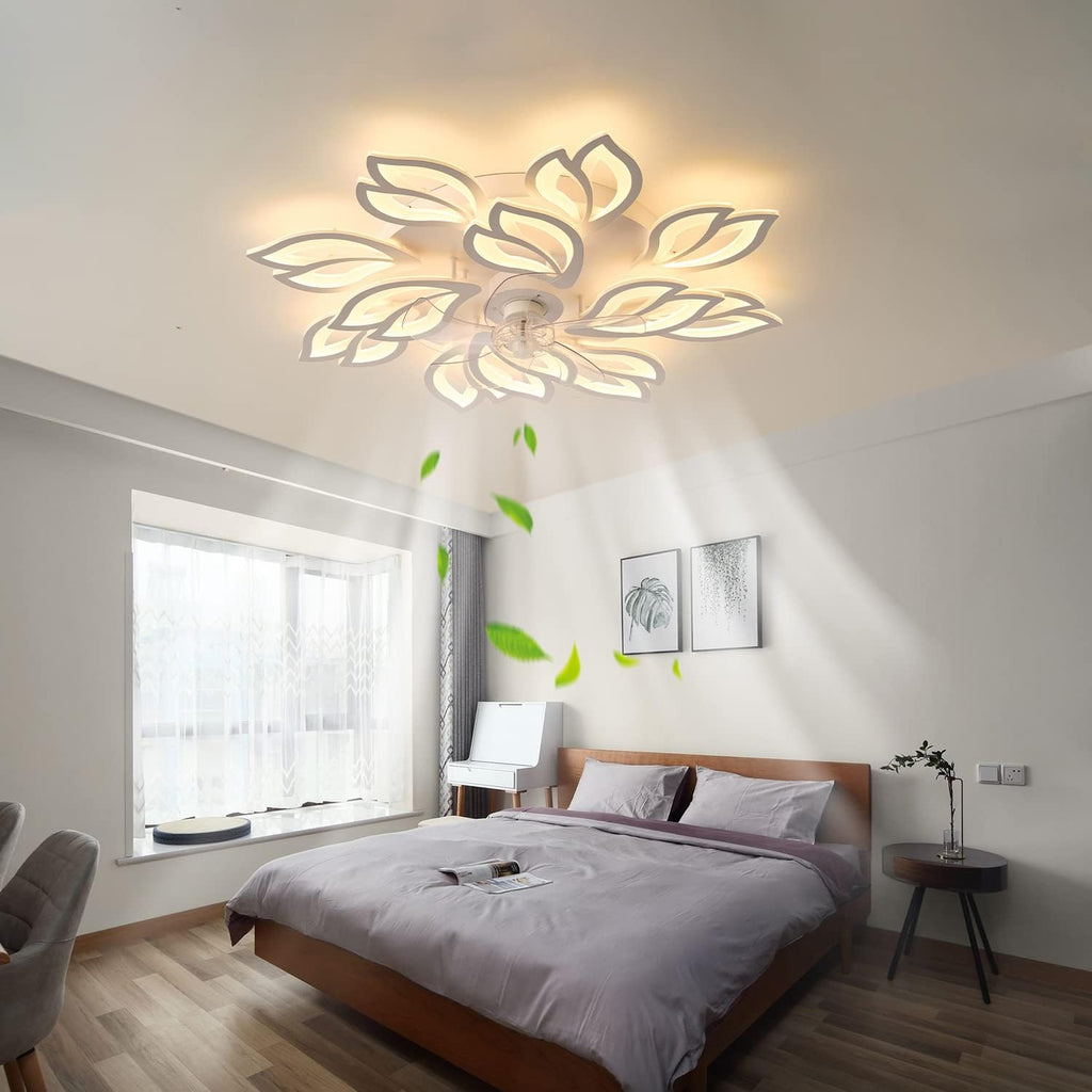 35' Modern Ceiling Fan with Lights Remote APP Control, Flush Mount LED Dimmable Ceiling Fan, 3 Color 6 Speed Low Profile with Light for Bedroom Living Room 130W
