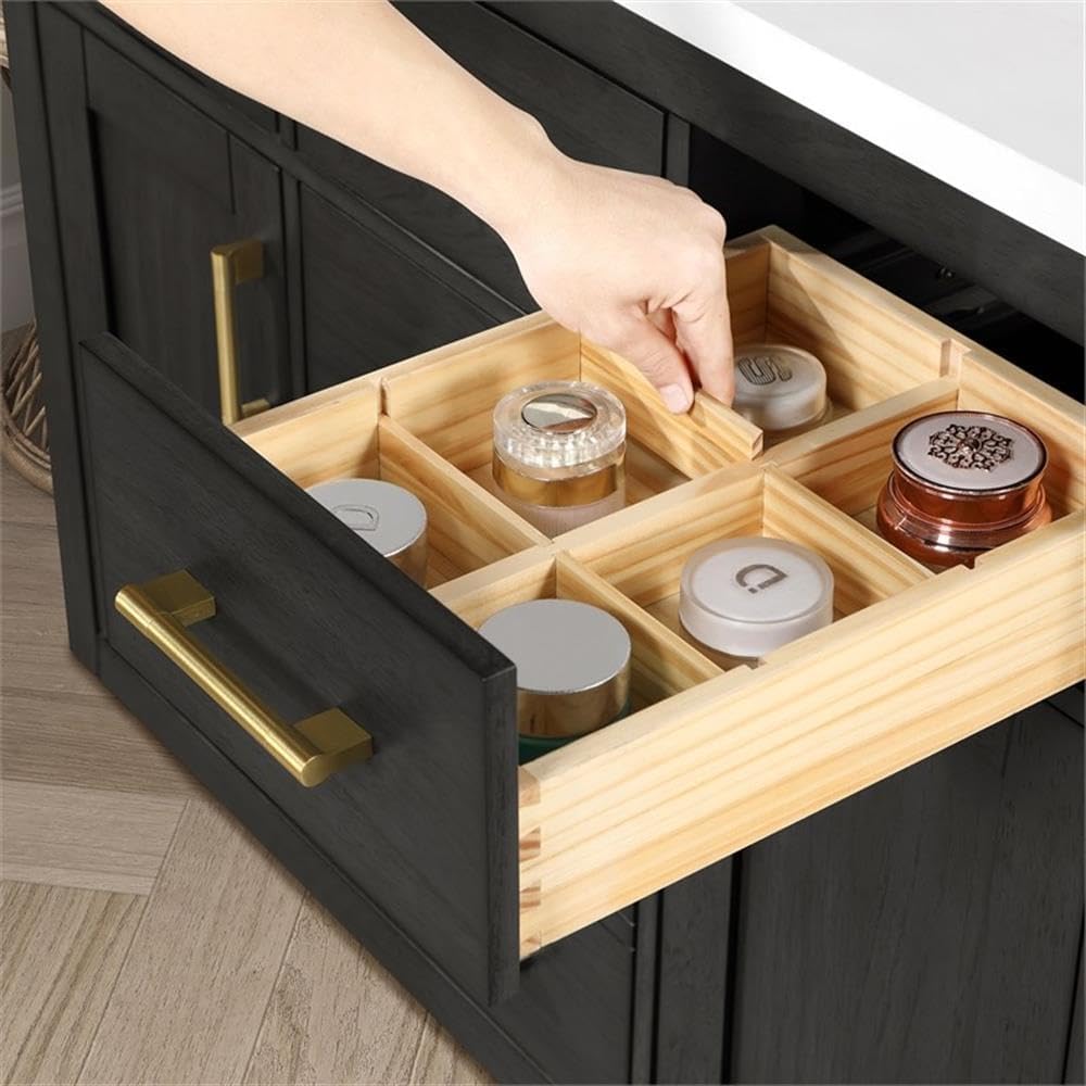Pemberly Row 42' Bathroom Vanity, Matte Black Wood, White Quartz Countertop, 20' Undermount Sink, Brushed Gold Hardware, Shaker Style, Ample Storage, Ideal for Small Bathroom or Powder Room
