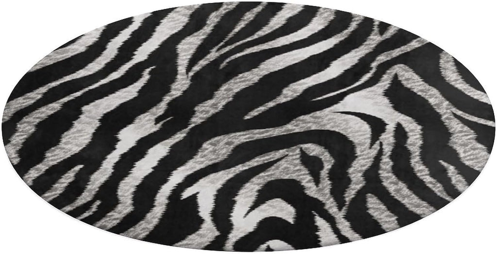 Black and White Zebra Print Coral Velvet Round Floor Mat Non-Slip Bath Rug Floor Covering for Bathroom Vanity Guest Suite & Vacation Home
