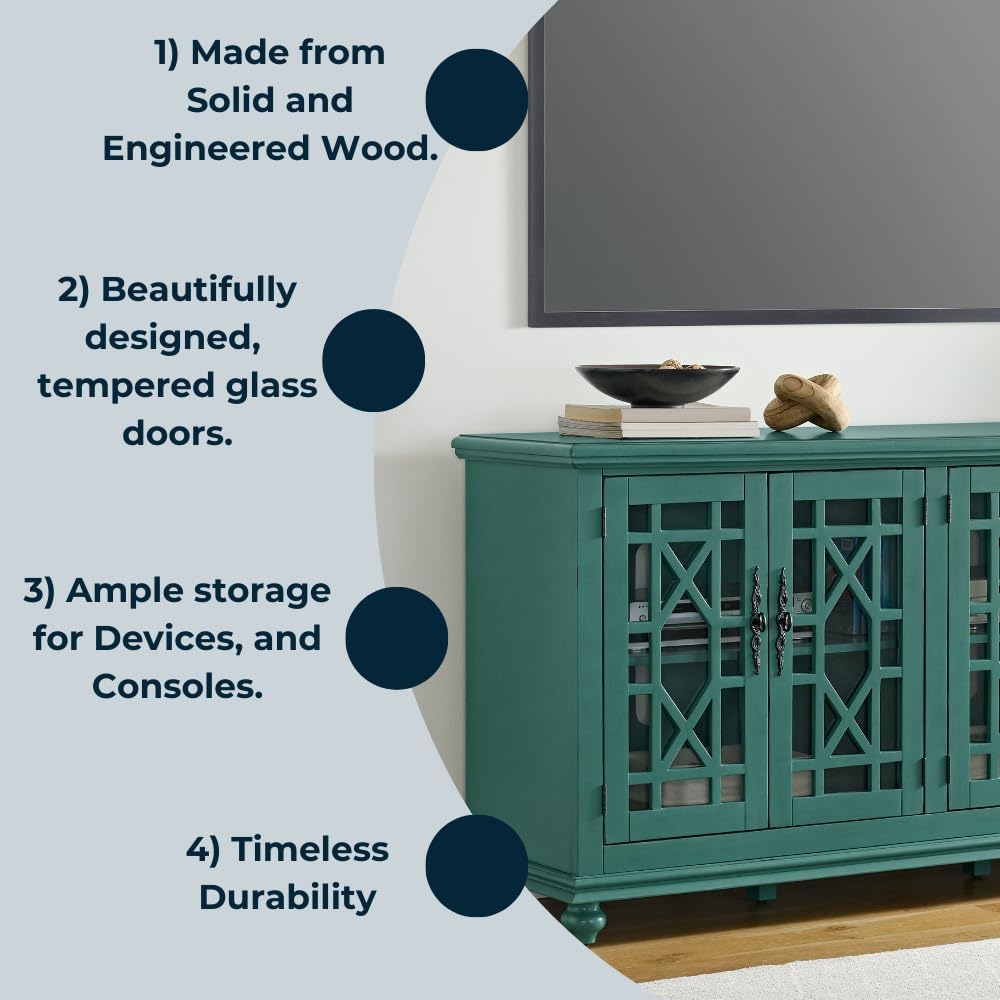 Martin Svensson Home Elegant TV Stand, 63' W x 35' H, Antique Teal-Green