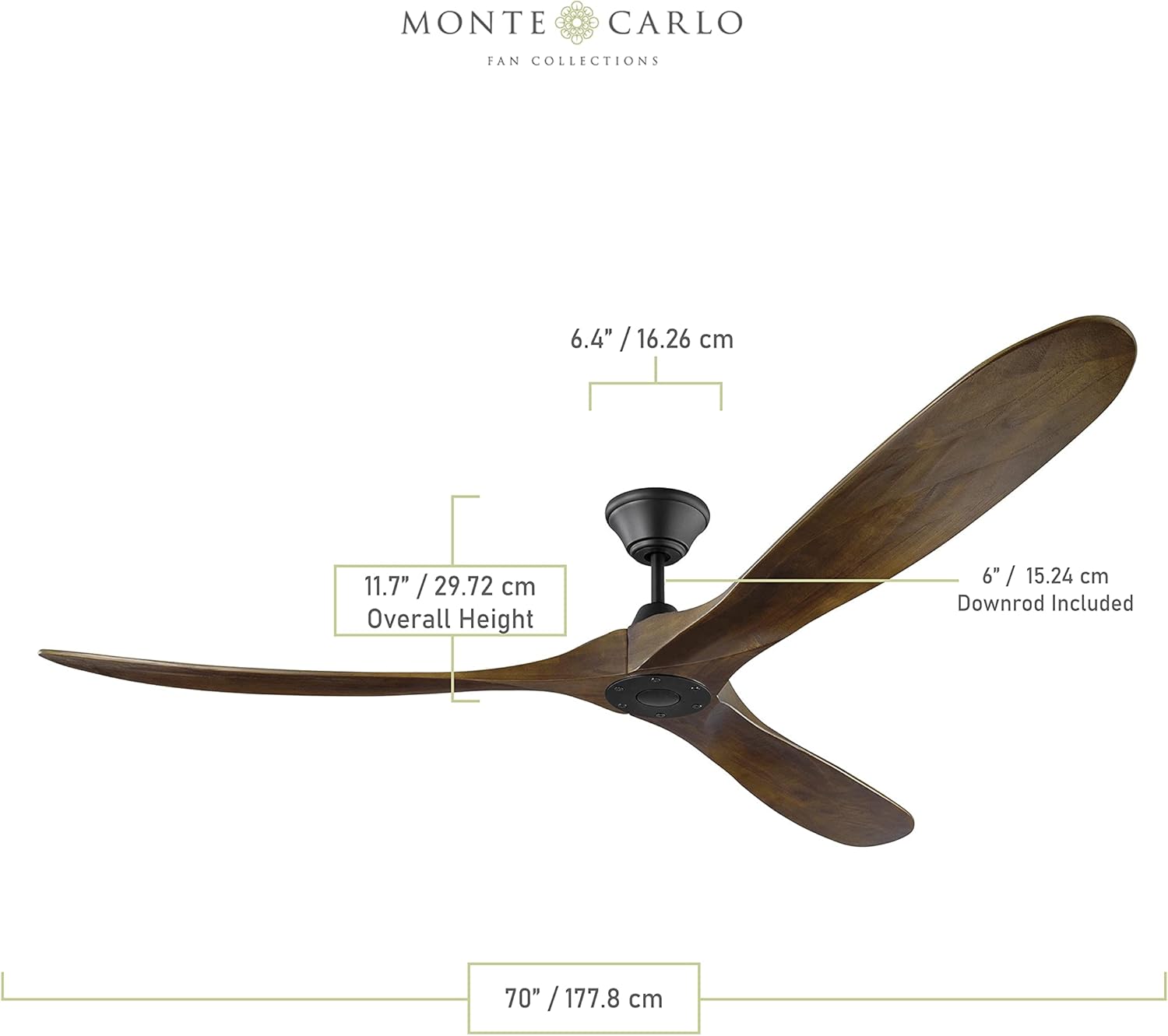 Monte Carlo 3MAVR70BK Maverick Max Energy Star 70'' Outdoor Ceiling Fan with Remote Control, 3 Balsa Wood Blades, Matte Black
