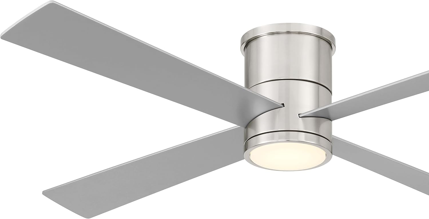 MINKA-AIRE F797L-BN/SL Falco 54' 4-Blade LED Flush Mount Ceiling Fan - Brushed Nickel and Silver Finish Blades with Etched Lens