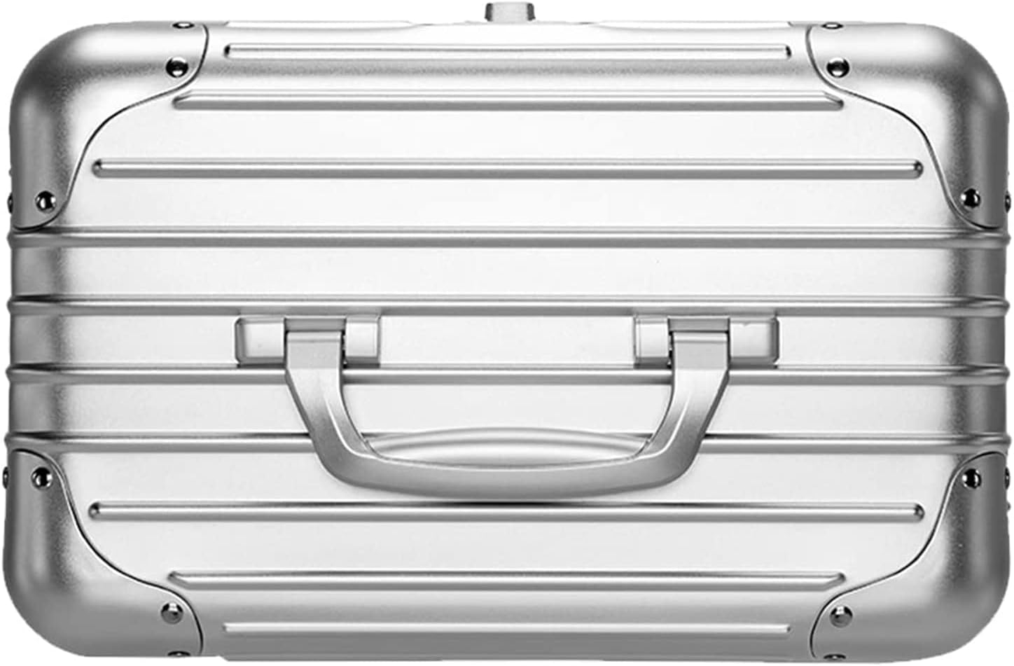 YUEMAI Hard Shell Cosmetic Case, Mini Aluminium Alloy Carrying Makeup Case Suitcase, Small Travel Hand Luggage With Elastic Band, For Make-Up Artist, Silver