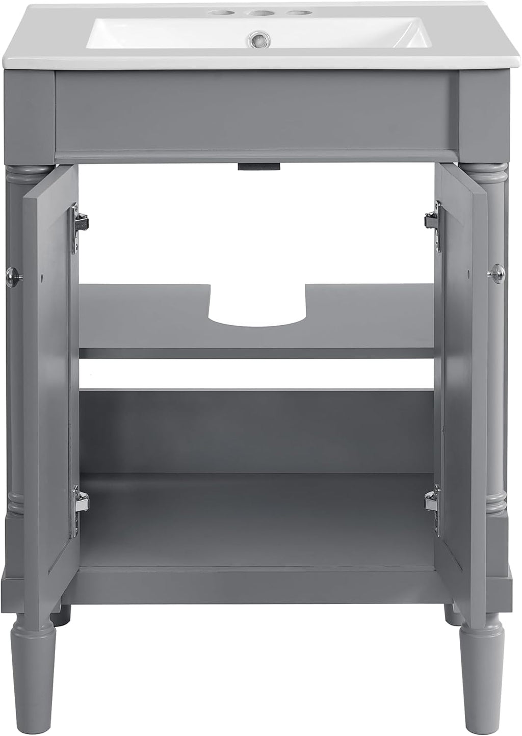 24 Inch Bathroom Vanity with Sink: Modern Gray Storage Cabinet with Ceramic Basin & Soft Close Hinges - Compact Design for Small Bathrooms & Guest Suites with Ample Storage Space & Wood Frame
