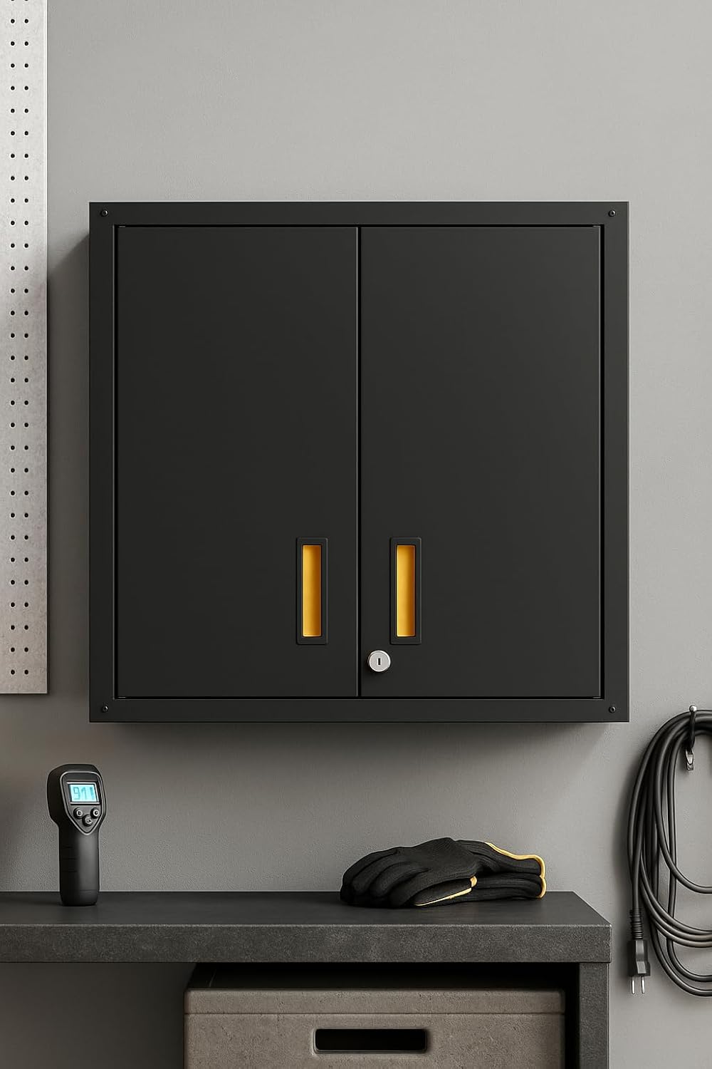 for Home Ready-to-Assemble Wall Steel Cabinet with Two Doors (Black)