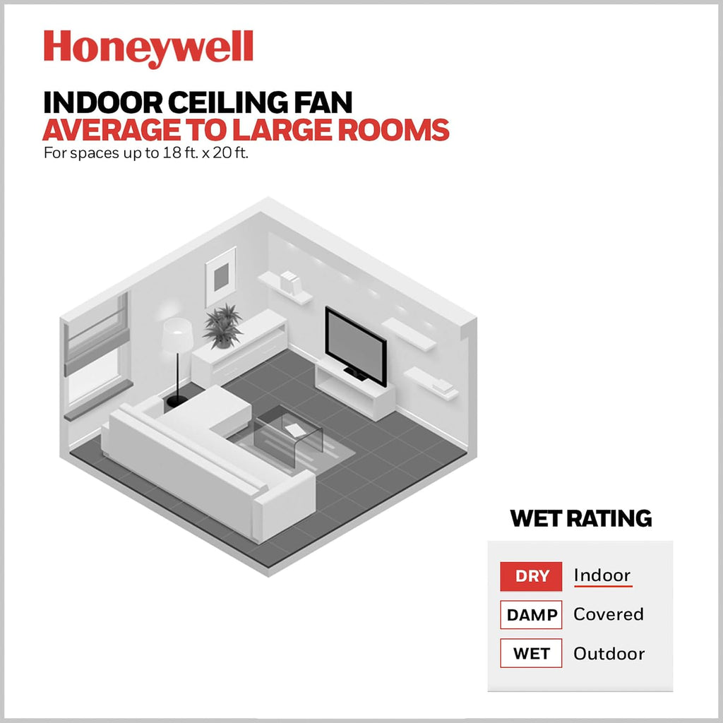 Honeywell Ceiling Fans Eamon Modern 52 Inch Ceiling Fan with Light, LED Fan with Remote Control, Indoor Fan, 3 Contemporary Blades with Maple and Black Wood Finish Options, Bronze (51922-01)