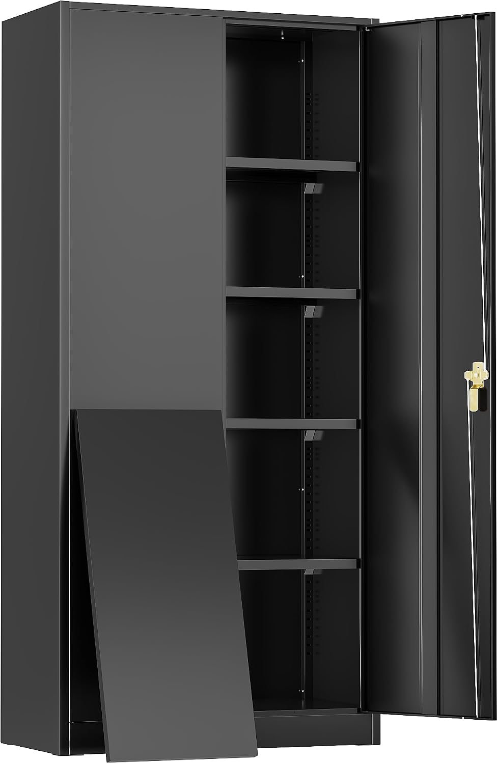 Greenvelly Metal Lockable Storage Cabinet, 72' Tall Storage Cabinet with 2 Doors and 4 Adjustable Shelves for Office, Home, Garage, Pantry (Assembly Required, 18'D, Black)