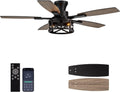 50 Inch Flush Mount Black Caged Ceiling Fan with Lights, Low Profile Farmhouse Ceiling Fan for Bedroom Living Room and Patio, Ceiling Fans and Remote Control for Indoor and Outdoor