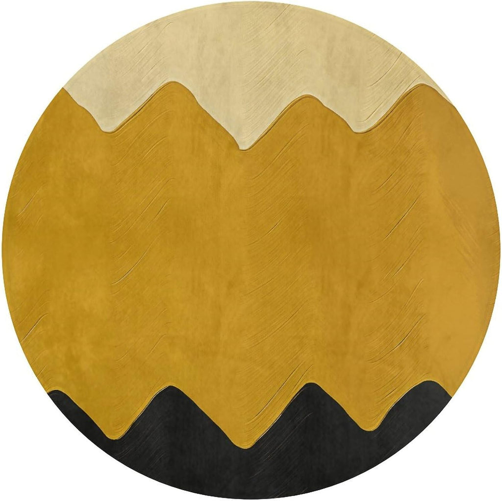 Mustard Yellow and Black Coral Velvet Round Floor Mat Non-Slip Bath Rug Floor Covering for Bathroom Vanity Guest Suite & Vacation Home