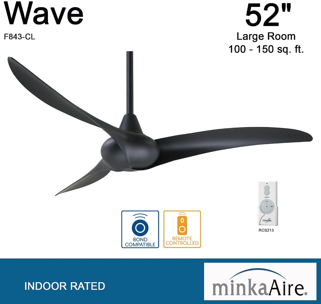 Minka Aire F843-CL Wave 52' Ceiling Fan with Remote Control, Coal