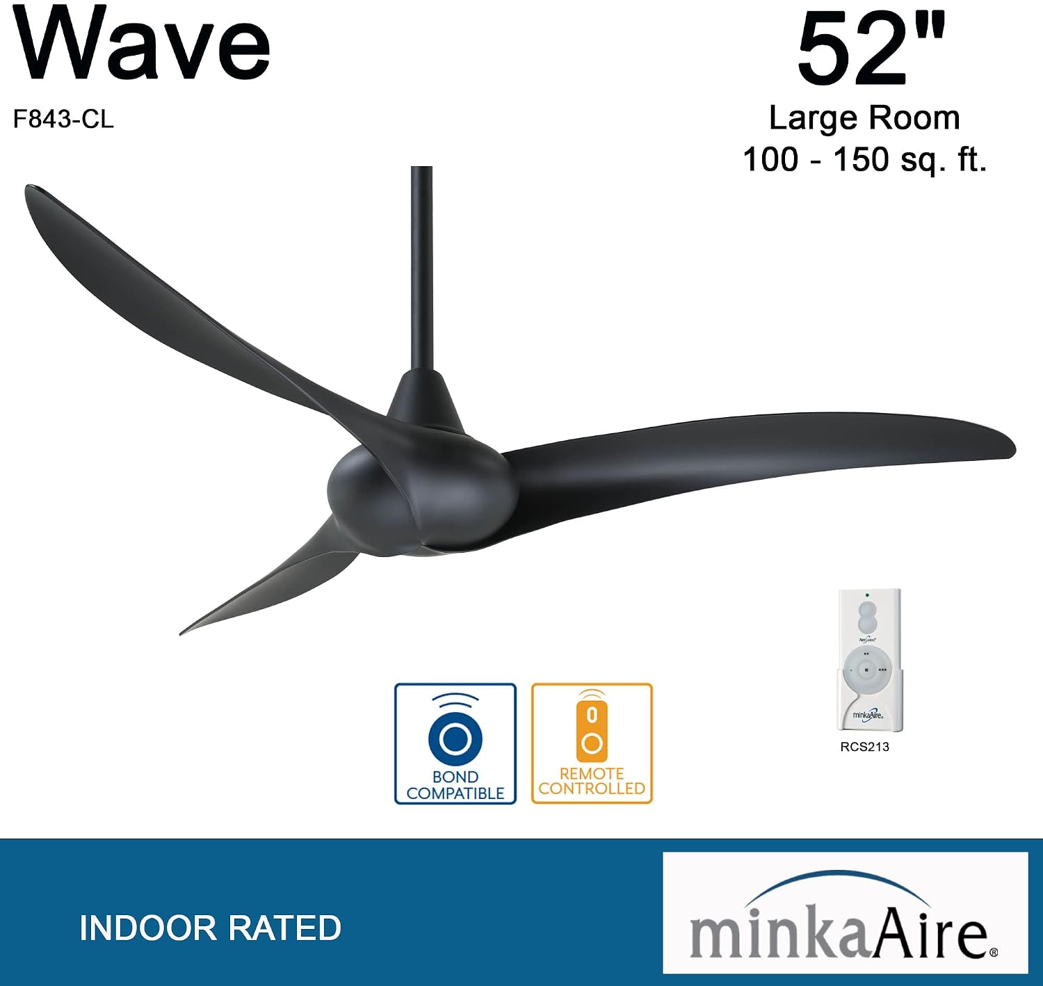 Minka Aire F843-CL Wave 52' Ceiling Fan with Remote Control, Coal