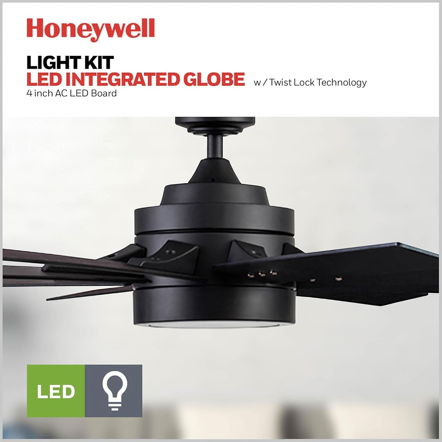 Honeywell Ceiling Fans Xerxes Modern 62 Inch Ceiling Fan with Light, Remote Control Fan, LED Indoor Fan with 8 Blades, Matte Black and Ash Blade Finish Options, Matte Black (51473-01)