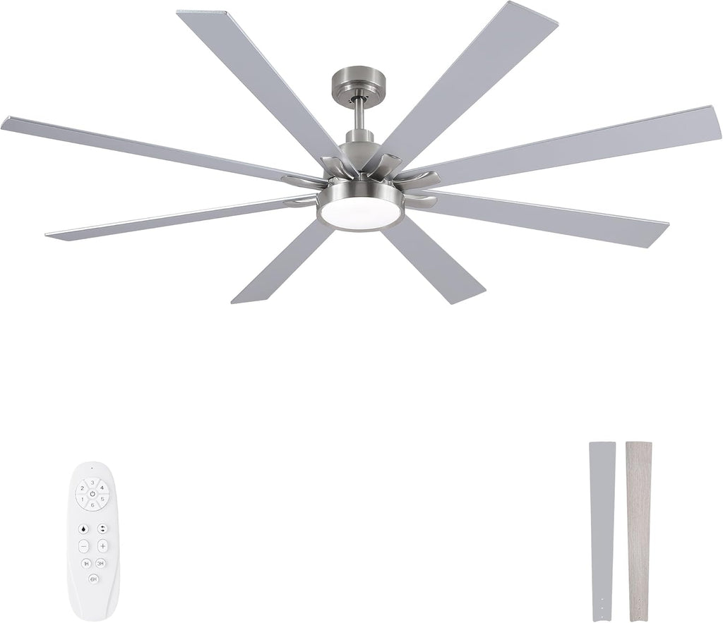Large Ceiling Fans with Lights and Remote - 72 Inch Brushed Nickel Ceiling Fan with Light, Quiet DC Motor, 3 CCT, Modern Dimmable Lighting & Ceiling Fans for Living Room Patio,Indoor/Outdoor