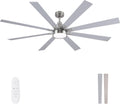 Large Ceiling Fans with Lights and Remote - 72 Inch Brushed Nickel Ceiling Fan with Light, Quiet DC Motor, 3 CCT, Modern Dimmable Lighting & Ceiling Fans for Living Room Patio,Indoor/Outdoor