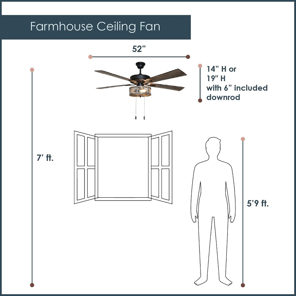 RIVER OF GOODS 52 Inch LED Modern Farmhouse Ceiling Fan with Light - Rustic Ceiling Fans with Lights - Elegant Industrial Fan with Mesh Metal Caged Shade - Brown
