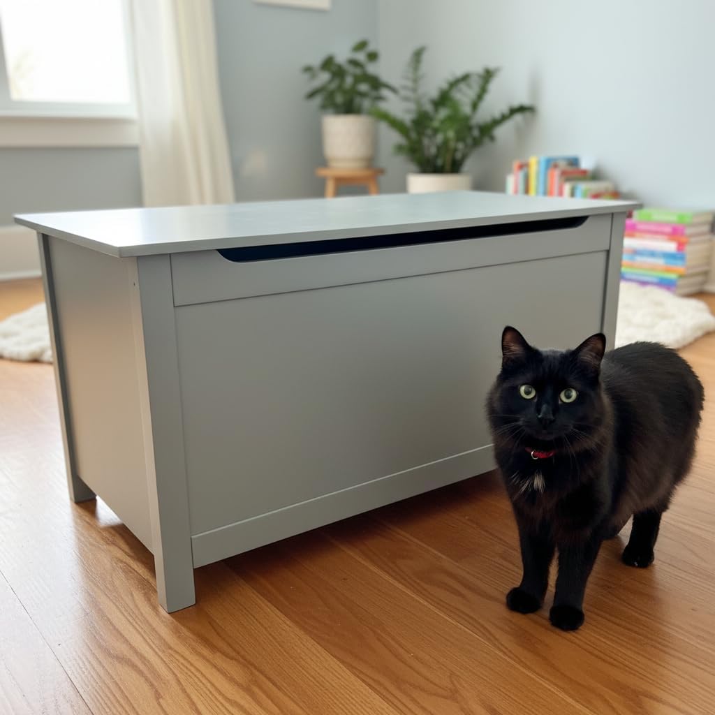 Parker Designer Catbox Cat Litter Box Enclosure, Hidden, Dog-Proof Pet Furniture with Cover, Elegant, Covered, Odor Contained for Large Cats, Litter Box Furniture with Lid, Cat Litter Boxes, Gray