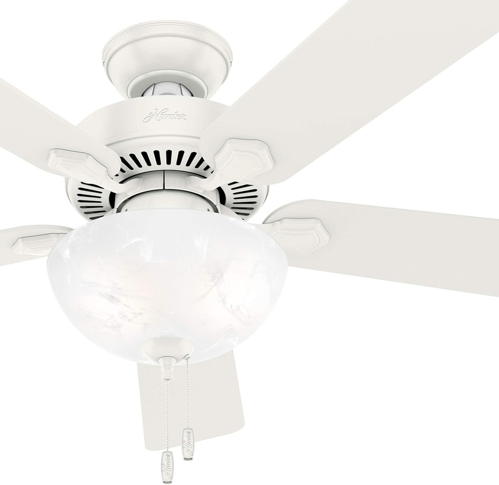 Hunter Fan 52 inch Indoor Ceiling Fan with Lights and Pull Chain, White Ceiling Fan for Bedroom, Living Room, Office, Kitchen (Renewed)
